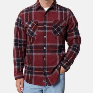 Freedom Foundry Men Shirt XL Fleece Plaid Ranch Work Chore Grunge Burgundy-Navy